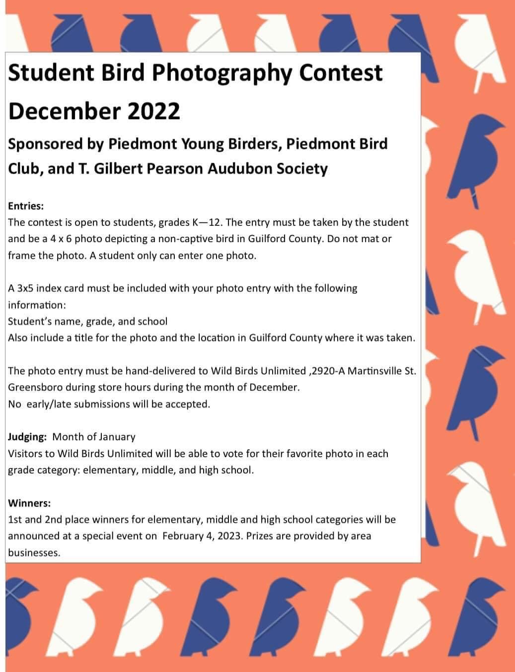 Student Bird Photography Contest Piedmont Environmental Alliance